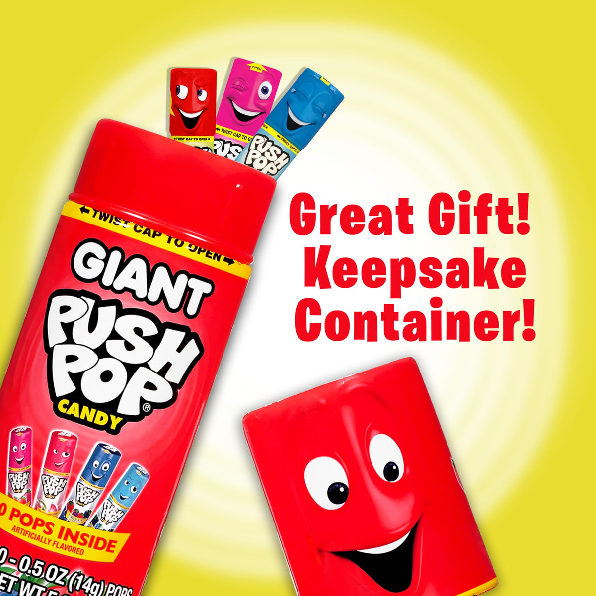 Push Pop resealable cap keeps candy fresh for later enjoyment.