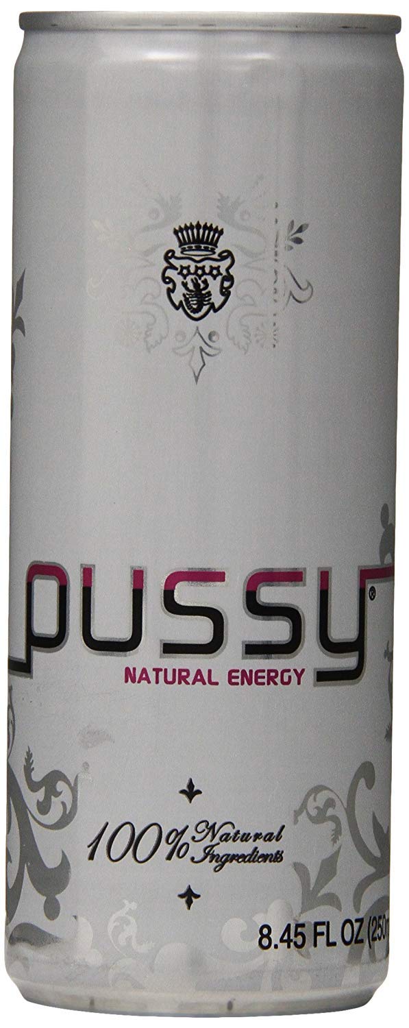 Pussy Natural Energy bottle front showing label and natural energy concept