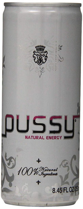 Pussy Natural Energy bottle front showing label and natural energy concept