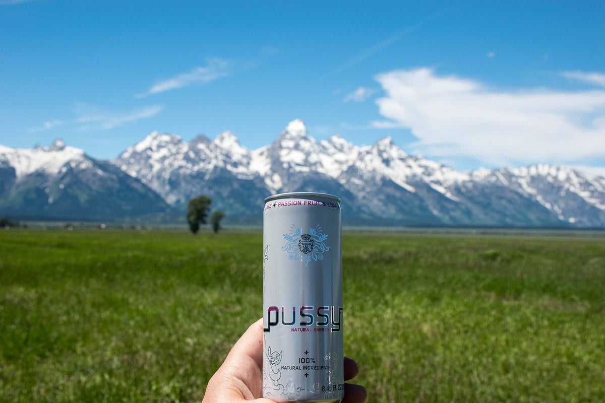 Pussy Natural Energy Drink carbonated water visual showing light sparkle.
