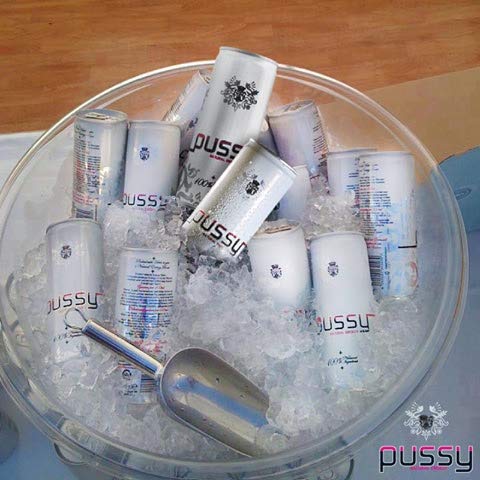 Glass with Pussy Natural Energy ready to sip and enjoy