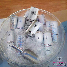 Glass with Pussy Natural Energy ready to sip and enjoy