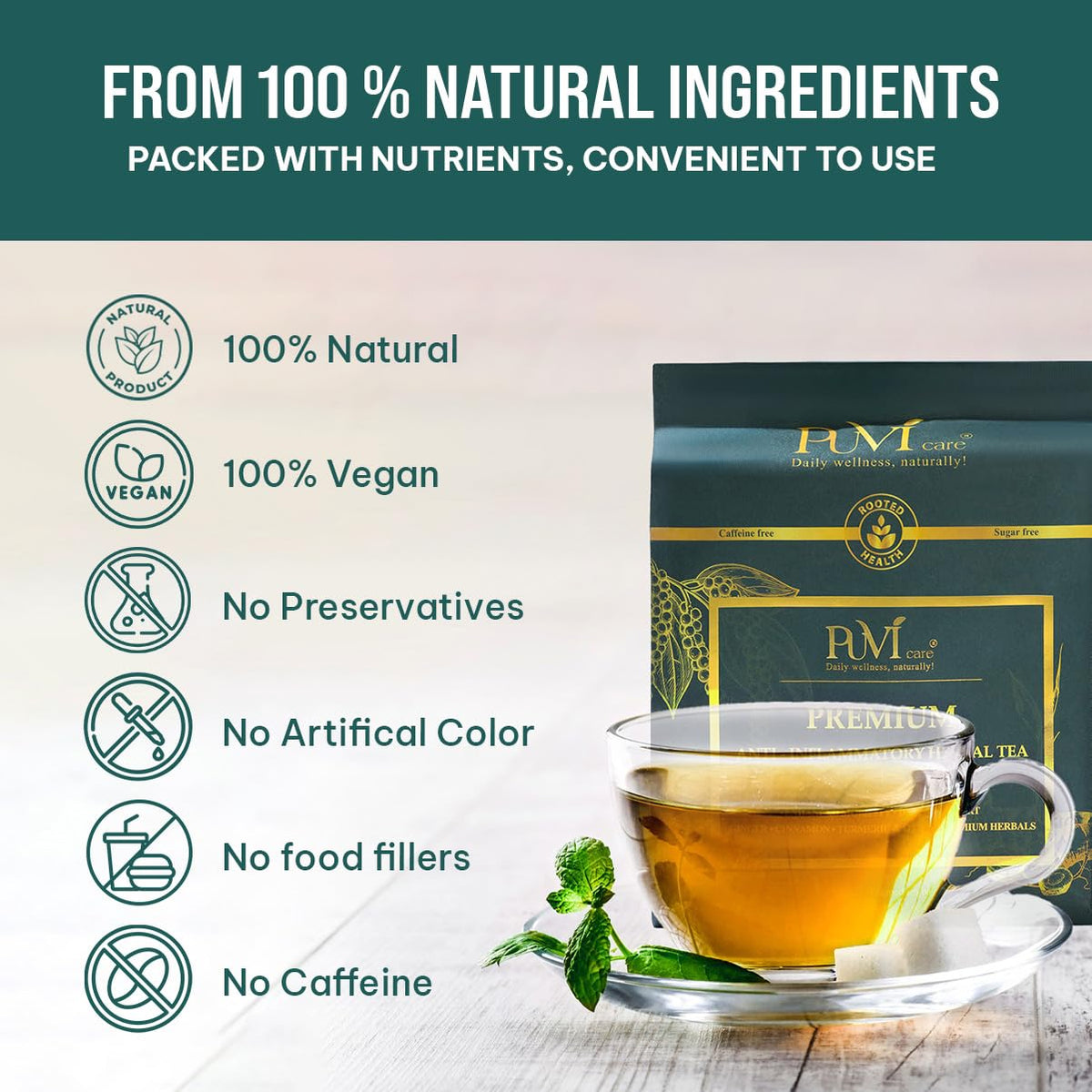 PUVI Care individually wrapped tea bags ensure freshness and portability
