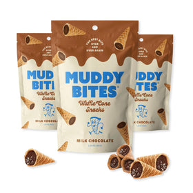 P&V Milk Chocolate Waffle Cone Snacks front view, three-pack pouch for on-the-go enjoyment.
