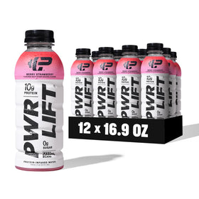 PWR LIFT Whey Water Berry Strawberry bottle front for post-workout hydration