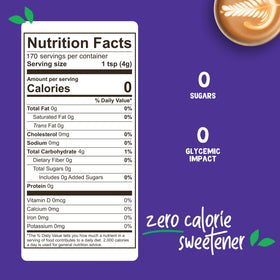 Pouring Pyure Organic Stevia Blend dissolves smoothly in coffee for consistent sweetness.