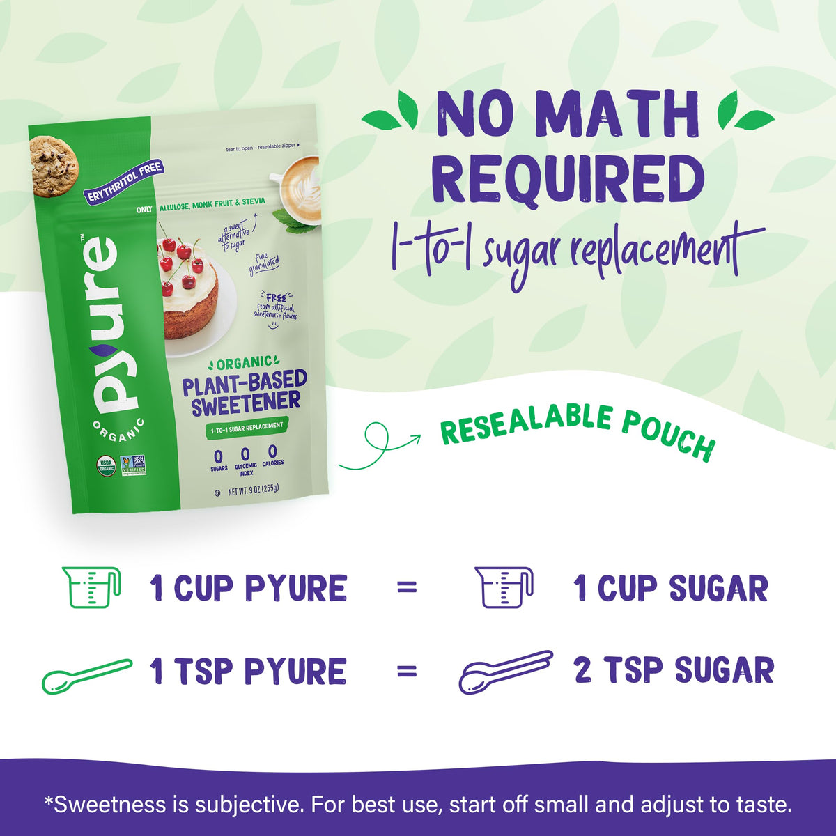 Pyure organic sweetener granules close-up for smooth sweetness