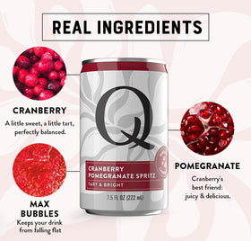 Q Mixers Cranberry-Pomegranate Spritz poured into a glass for festive mocktails.