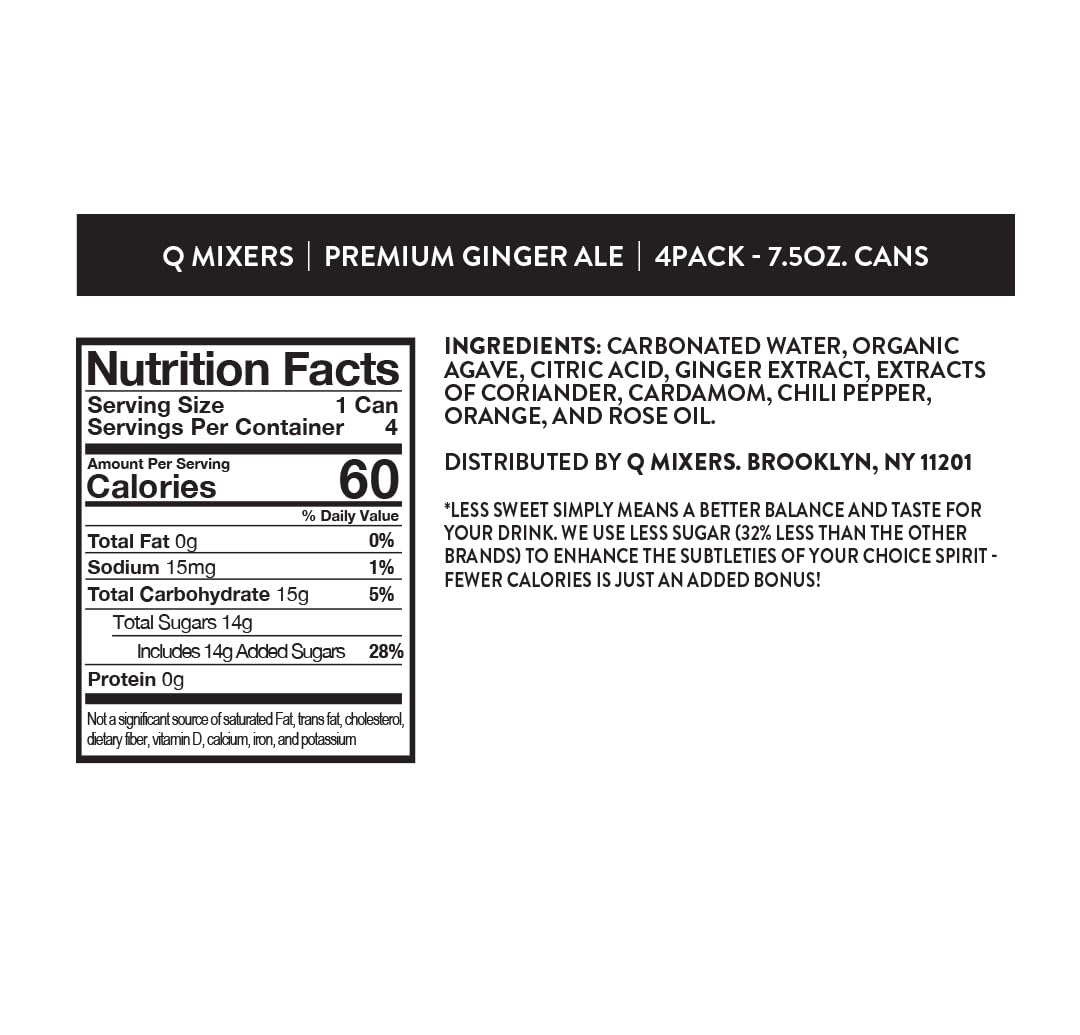 Q MIXERS GINGER ALE ingredients closeup features rose oil and orange peel