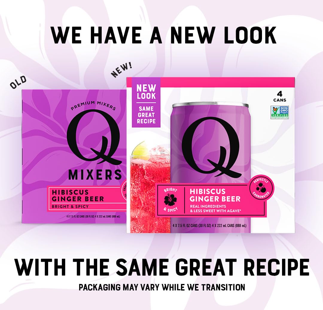 Q MIXERS Hibiscus Ginger Beer can back label, highlighting real ingredients and organic agave.