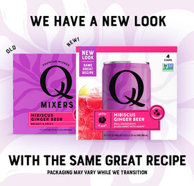 Q MIXERS Hibiscus Ginger Beer can back label, highlighting real ingredients and organic agave.