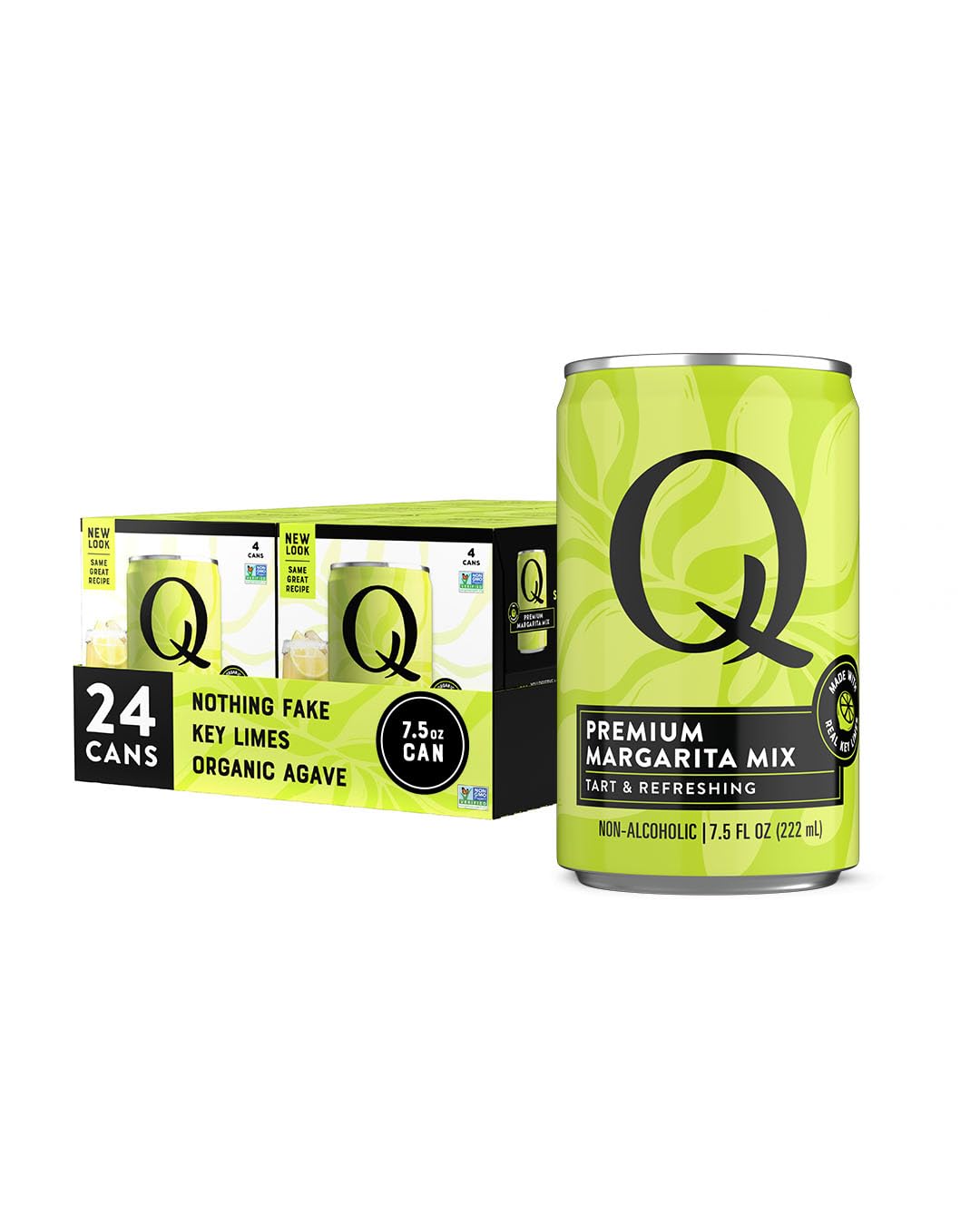 Q MARGARITA MIX bottle highlighting real key limes for bright flavor