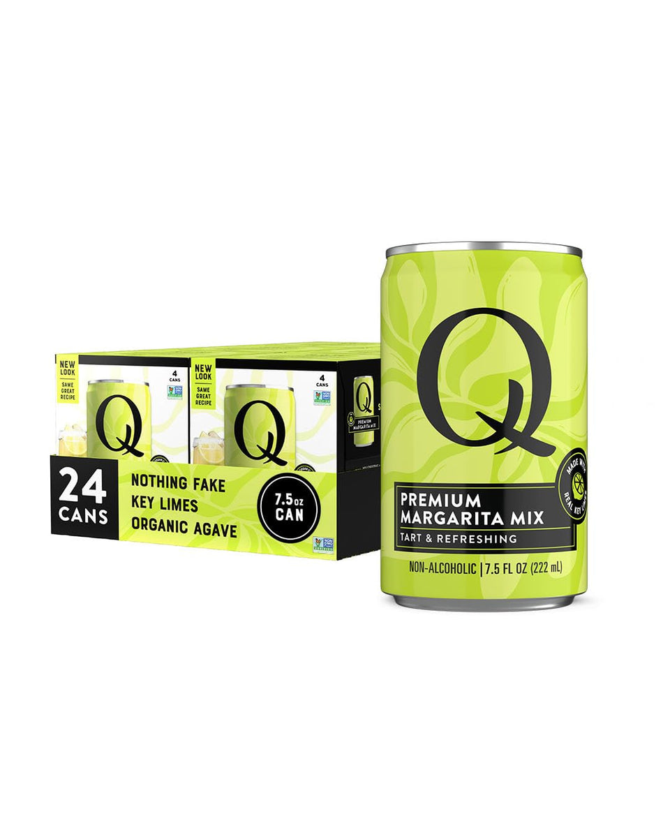 Q MARGARITA MIX bottle highlighting real key limes for bright flavor