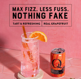On-the-go 7.5 oz can of Q SPARKLING GRAPEFRUIT for quick refreshment.