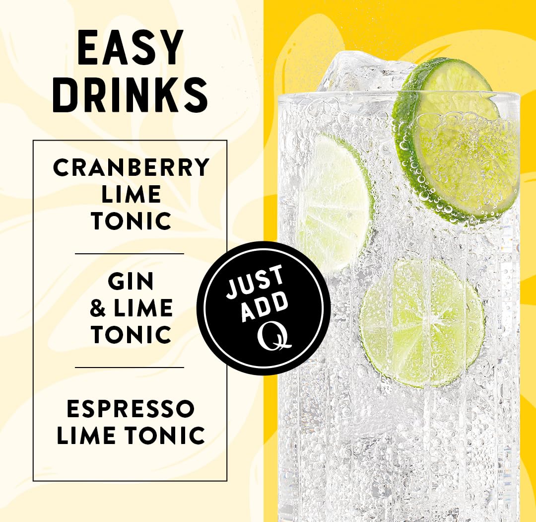 Q Mixers tonic water with lime can closeup emphasizing natural quinine and sugar cane
