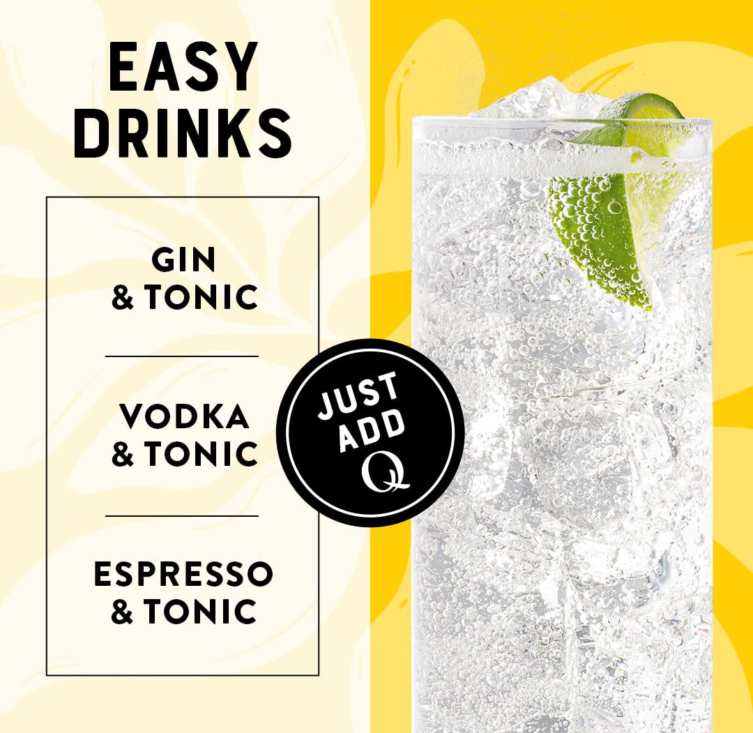 Q TONIC WATER highly carbonated with less sugar for cocktails.