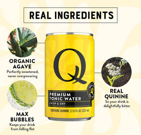 Q TONIC WATER on ice with citrus offers a crisp, refreshing sip.