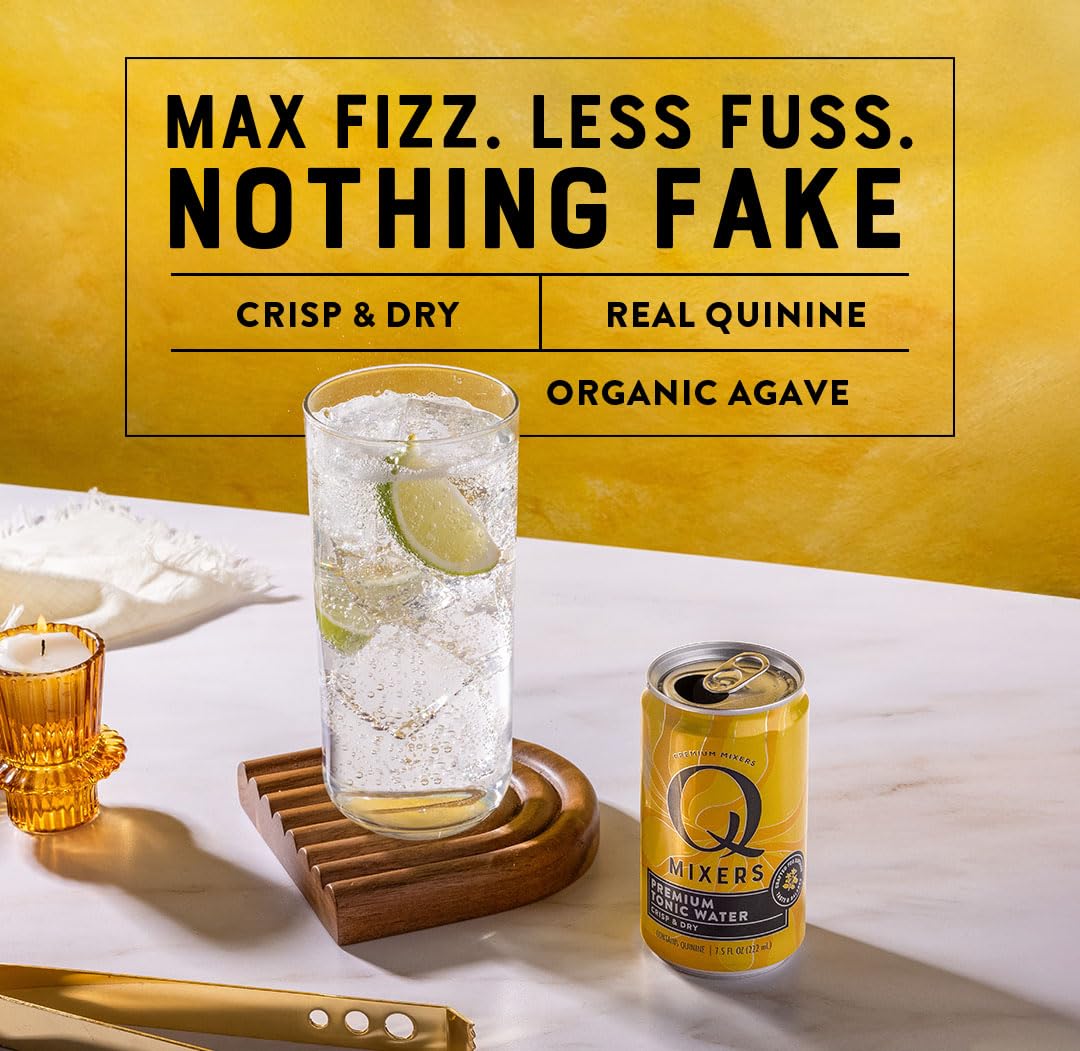Q TONIC WATER USA-crafted label emphasizes premium ingredients.