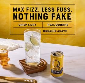 Q TONIC WATER USA-crafted label emphasizes premium ingredients.