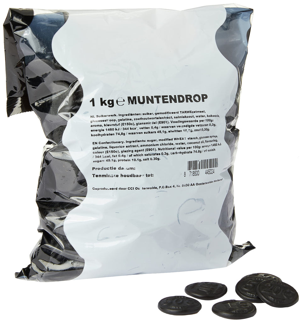 QDWQ-US Munten Drop licorice in kilo bag, salted and firm—great for snacking.