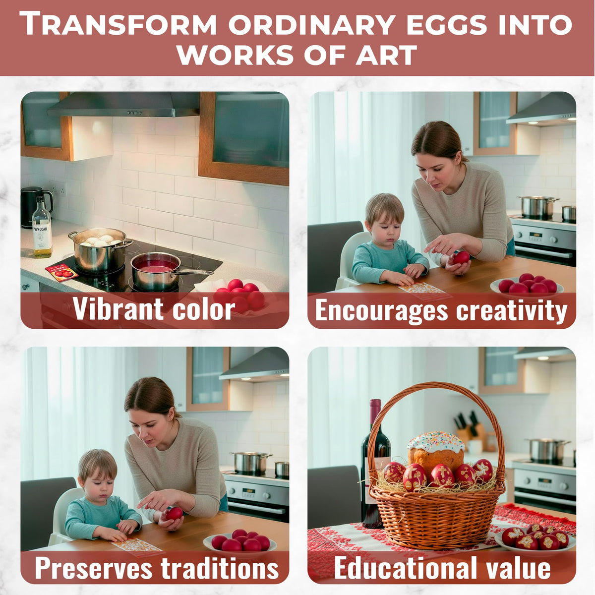 QG Group decorated eggs for home display or table centerpiece