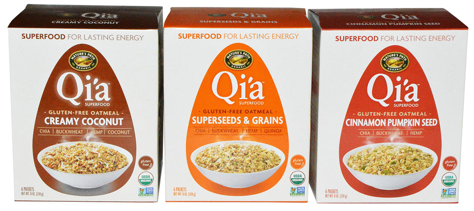 Qia gluten-free oatmeal variety pack three—convenient gluten-free breakfast option.