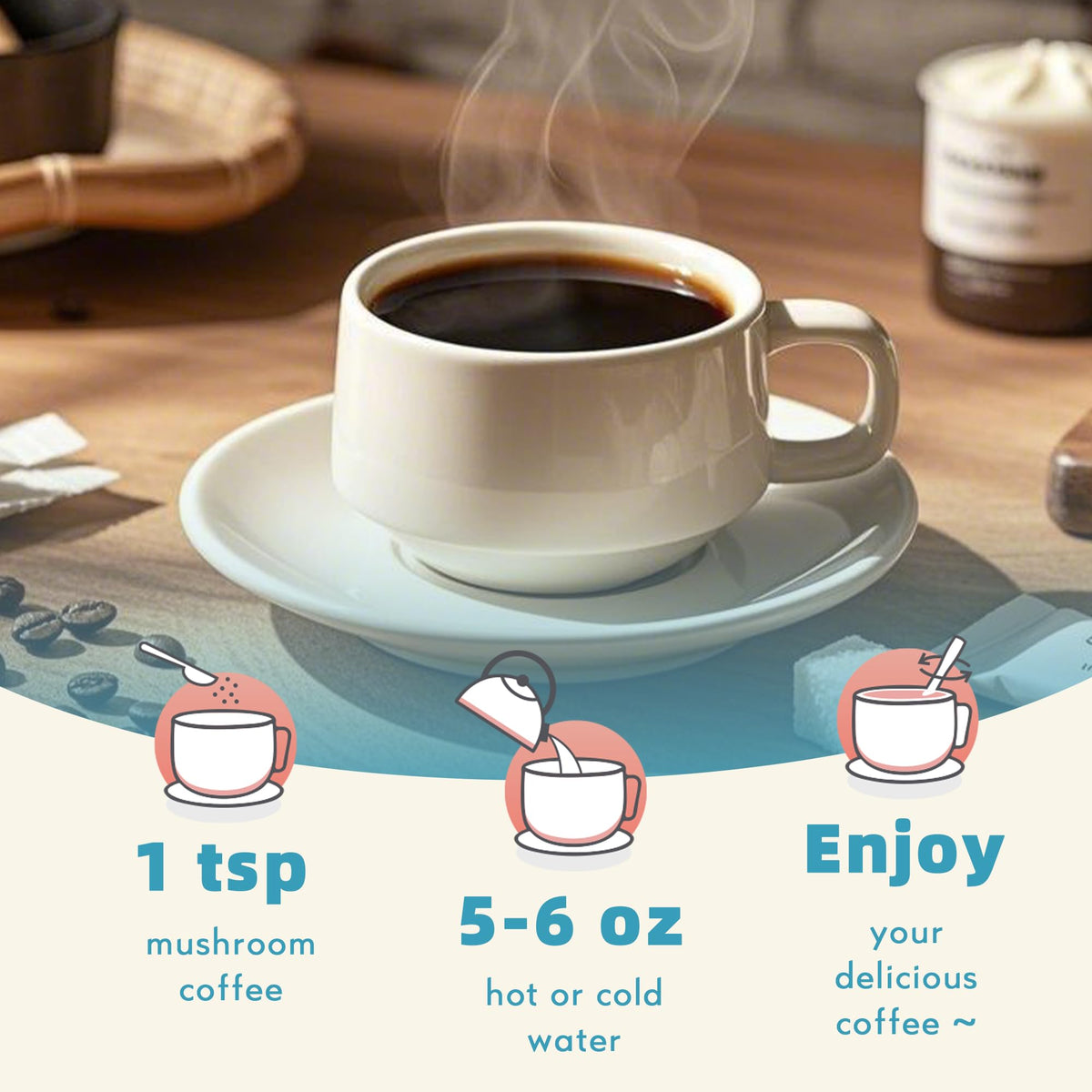 8.5 oz packaging showing 80 servings of QIN SHAN TANG decaf coffee