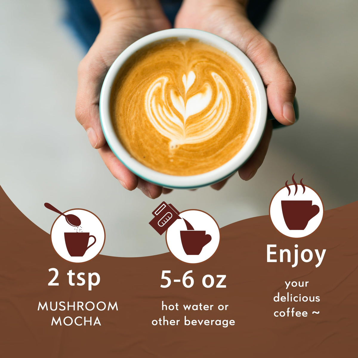 QIN SHAN TANG Mushroom Mocha label suggests easy recipe for hot or iced drinks.