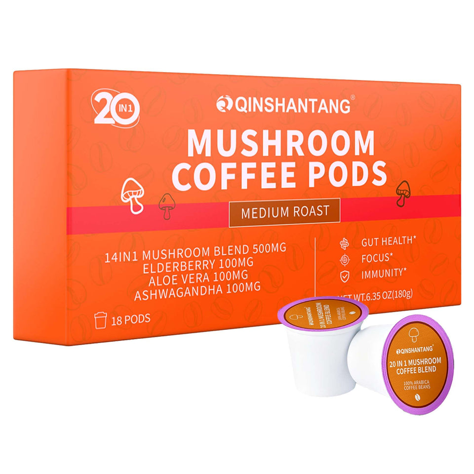 QIN SHAN TANG mushroom coffee K-Cup box with 18 pods for quick daily energy
