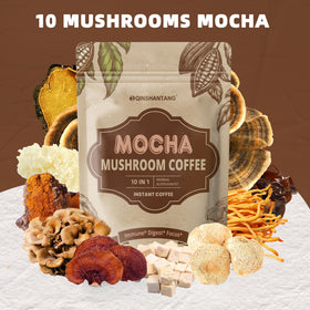 QIN SHAN TANG Mushroom Mocha cocoa-coconut blend pour reveals rich aroma.