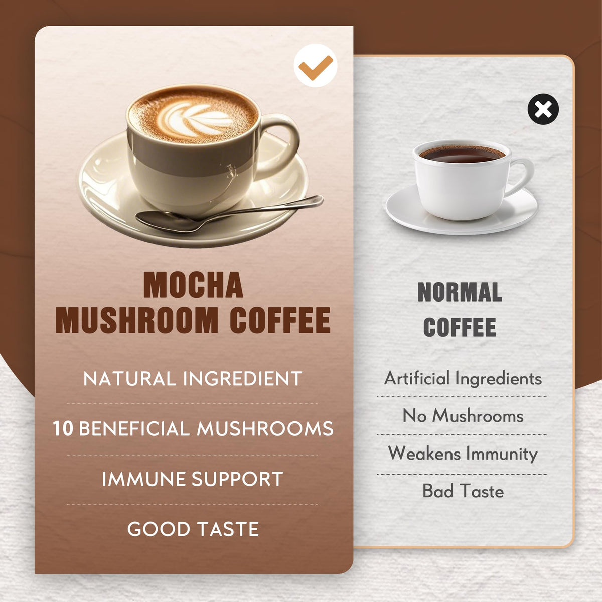 QIN SHAN TANG Mushroom Mocha powder scoop highlights cocoa and coconut notes.