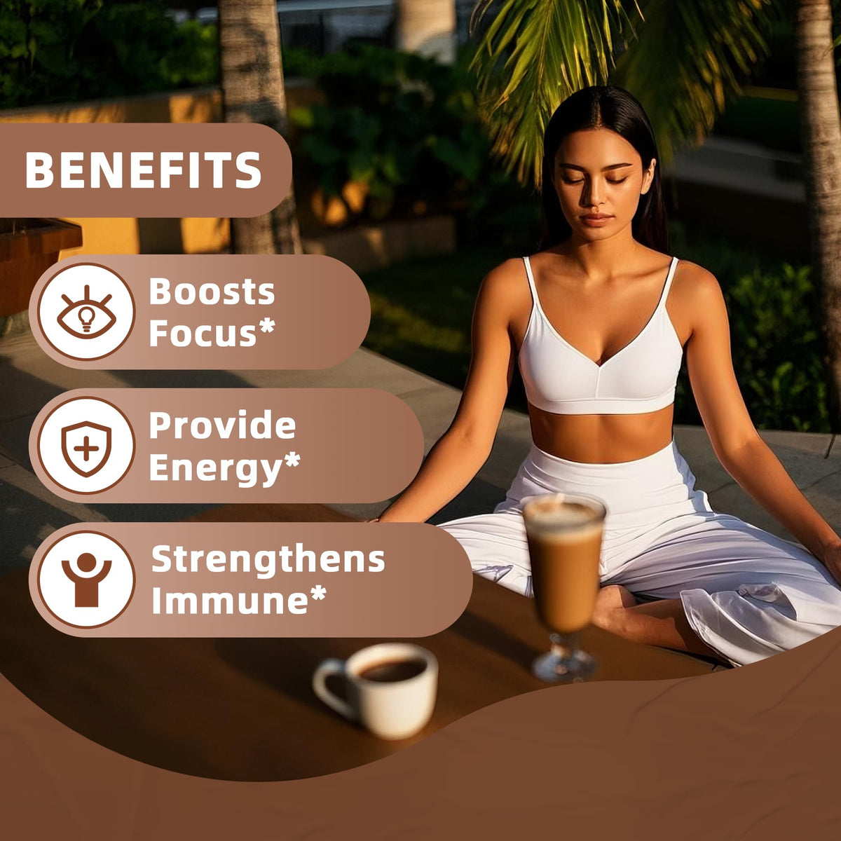 QIN SHAN TANG Mushroom Mocha sugar-free badge signals dairy-free, gluten-free comfort.