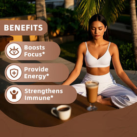 QIN SHAN TANG Mushroom Mocha sugar-free badge signals dairy-free, gluten-free comfort.