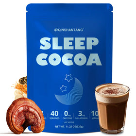 Qin Shan Tang Mushroom Hot Cocoa pour promotes a calming bedtime ritual