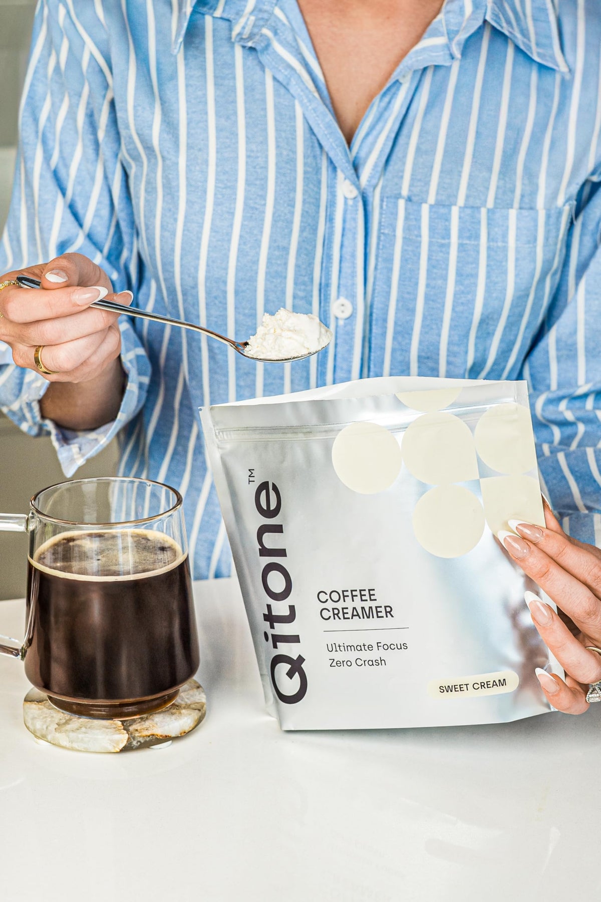 Qitone Keto Coffee Creamer packaging highlighting keto-friendly formula