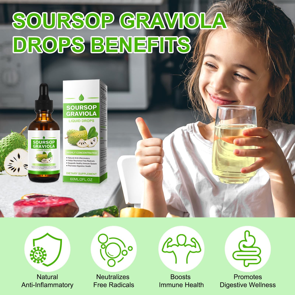 QJCWXIAOX soursop liquid drop label detail highlights natural ingredients