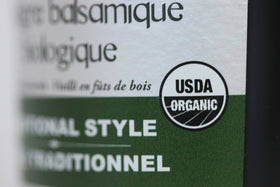 QO balsamic in heavy bottom glass bottle adds elegant drizzle.