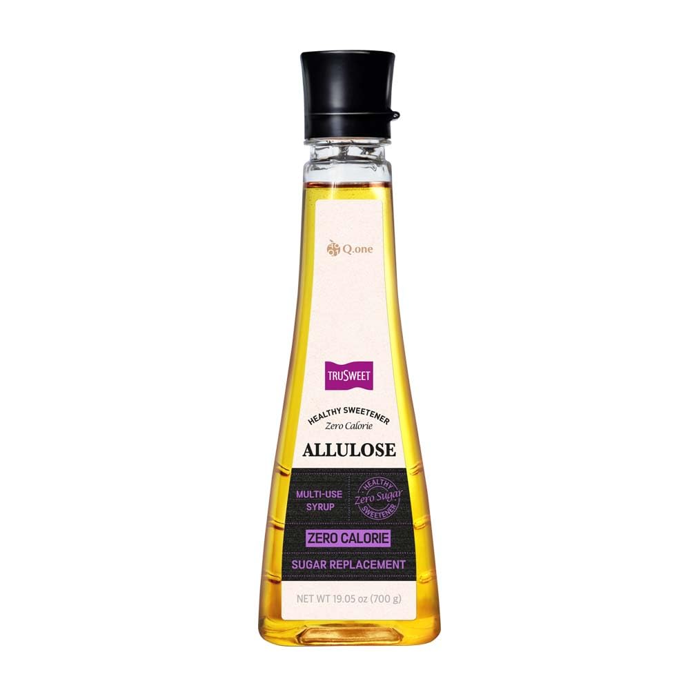 q.one Trusweet allulose syrup bottle with zero-calorie sweetness label