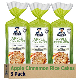 Quaker Apple Cinnamon Large Rice Cakes front view shows crisp texture, ideal for on-the-go snacking.