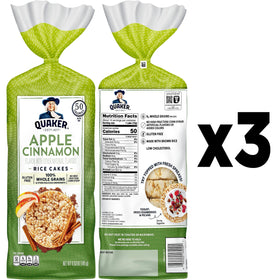 Quaker Apple Cinnamon Rice Cakes side view highlights portable pack for busy days.