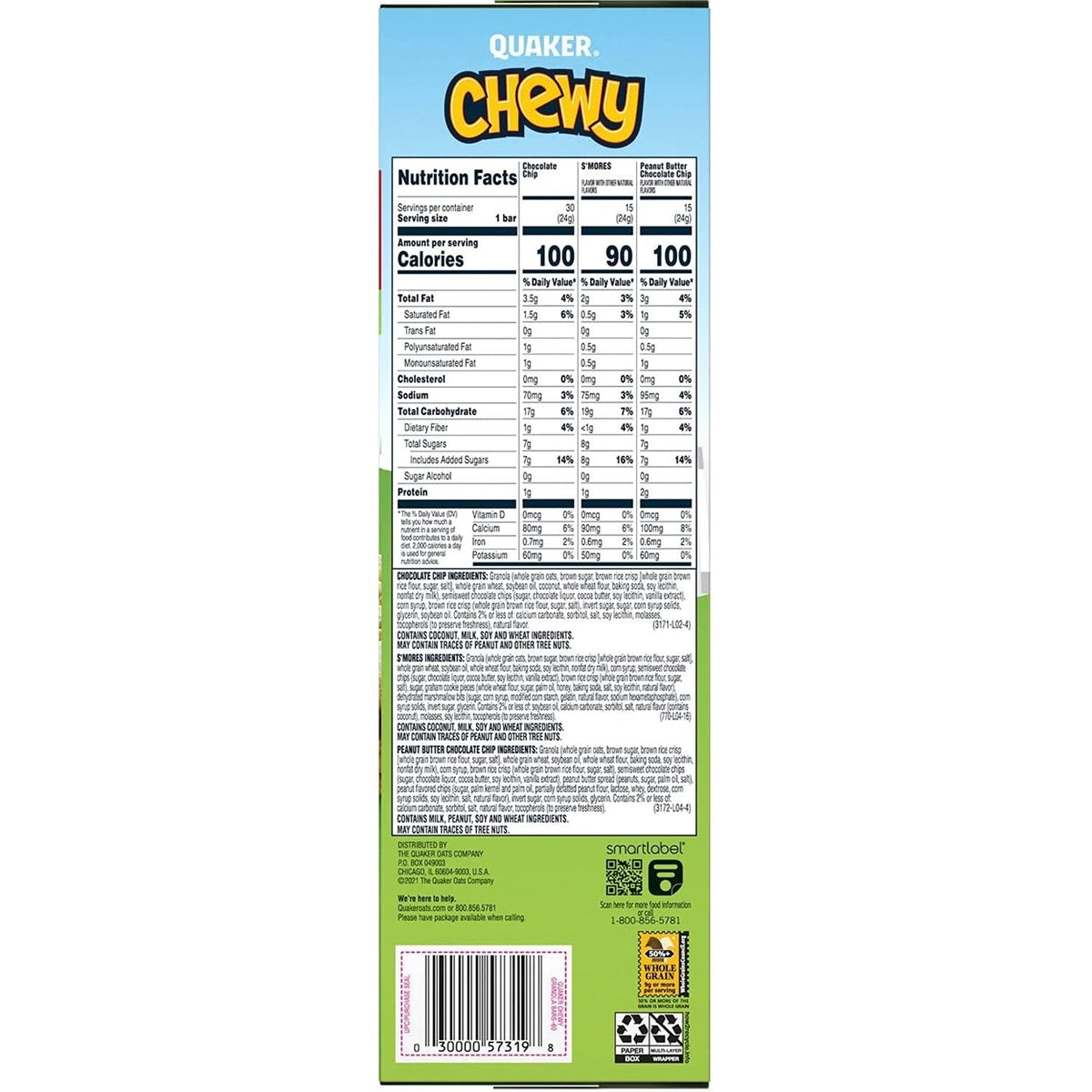 60-bar box of Quaker Camp Chewy displayed on counter.
