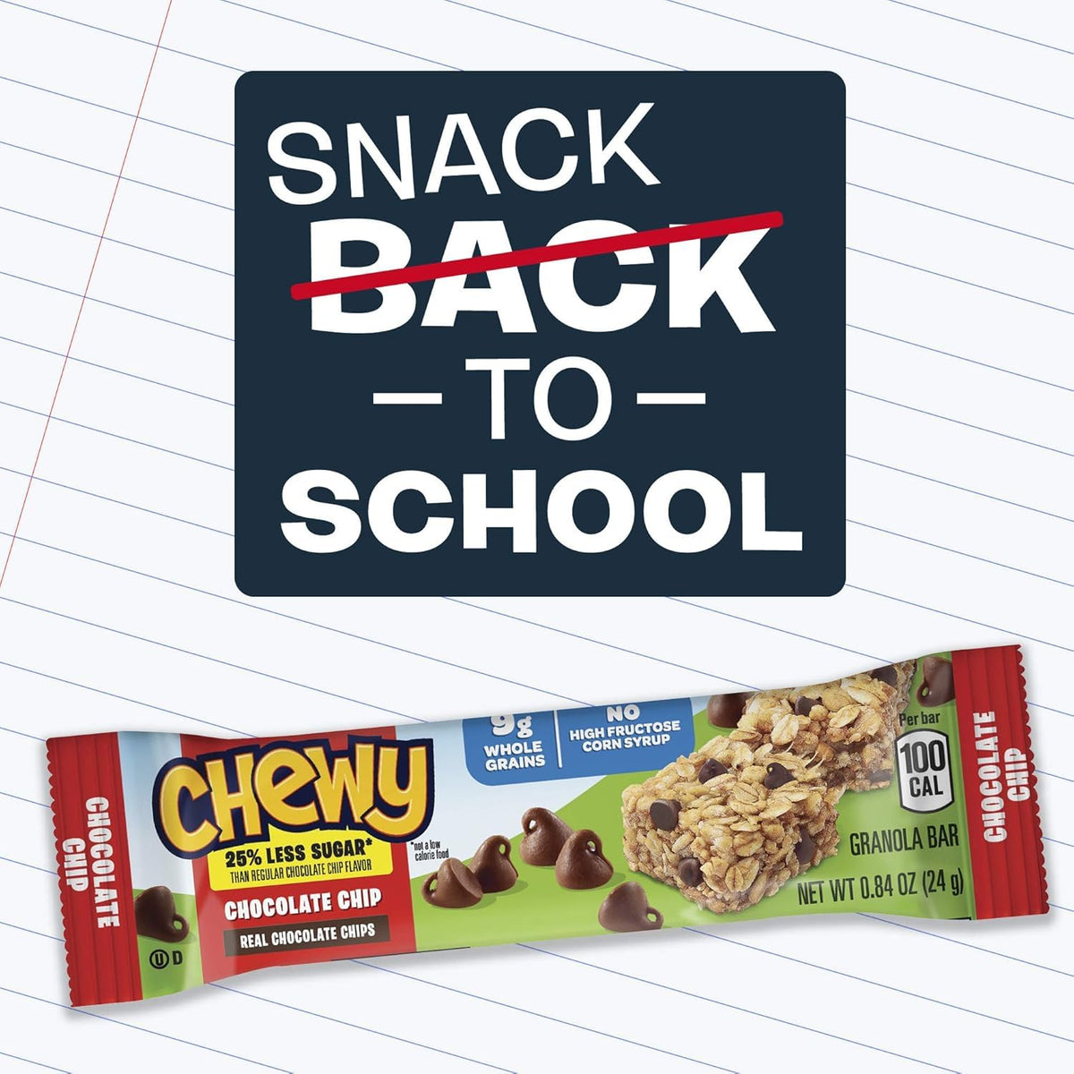 Quaker Chewy 25% Less Sugar real chocolate pieces in bars