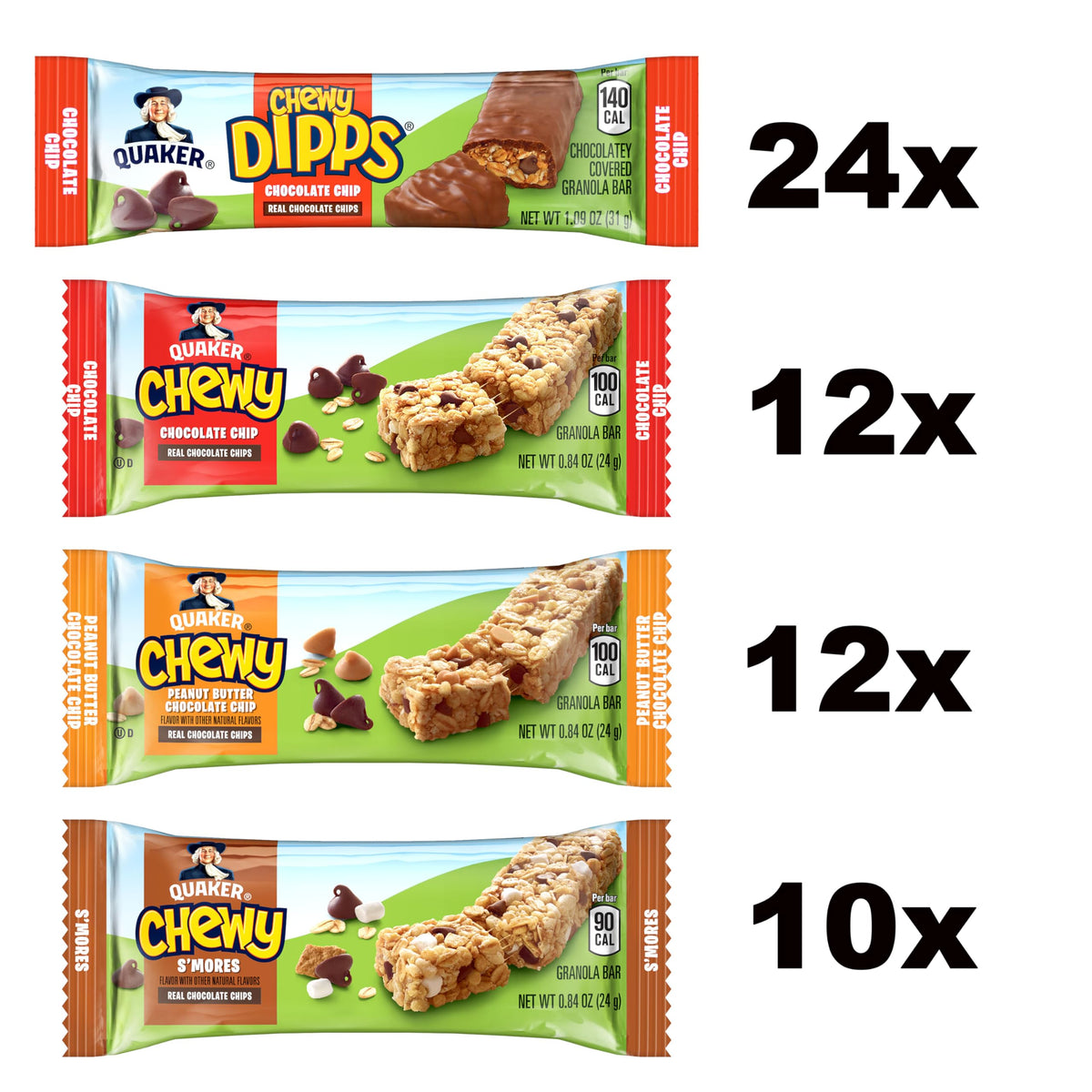 Quaker Chewy Chocolate Chip bars with wholesome oats for a quick energy lift