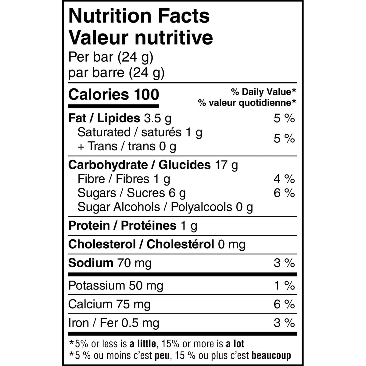 Quaker Chewy Chocolate Chip Granola Bar nutrition facts panel highlighting 10g whole grains