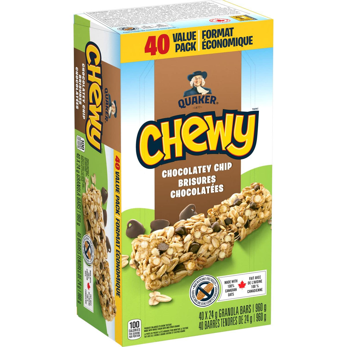 Quaker Chewy Chocolate Chip Granola Bar serving size 24g visual