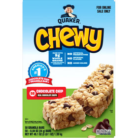 Quaker Chewy Granola Bar chocolate chip close-up shows real chocolate chips for tasty snacking.