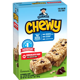 Quaker Chewy Granola Bar chocolate chip packaging varies for convenient pantry storage.