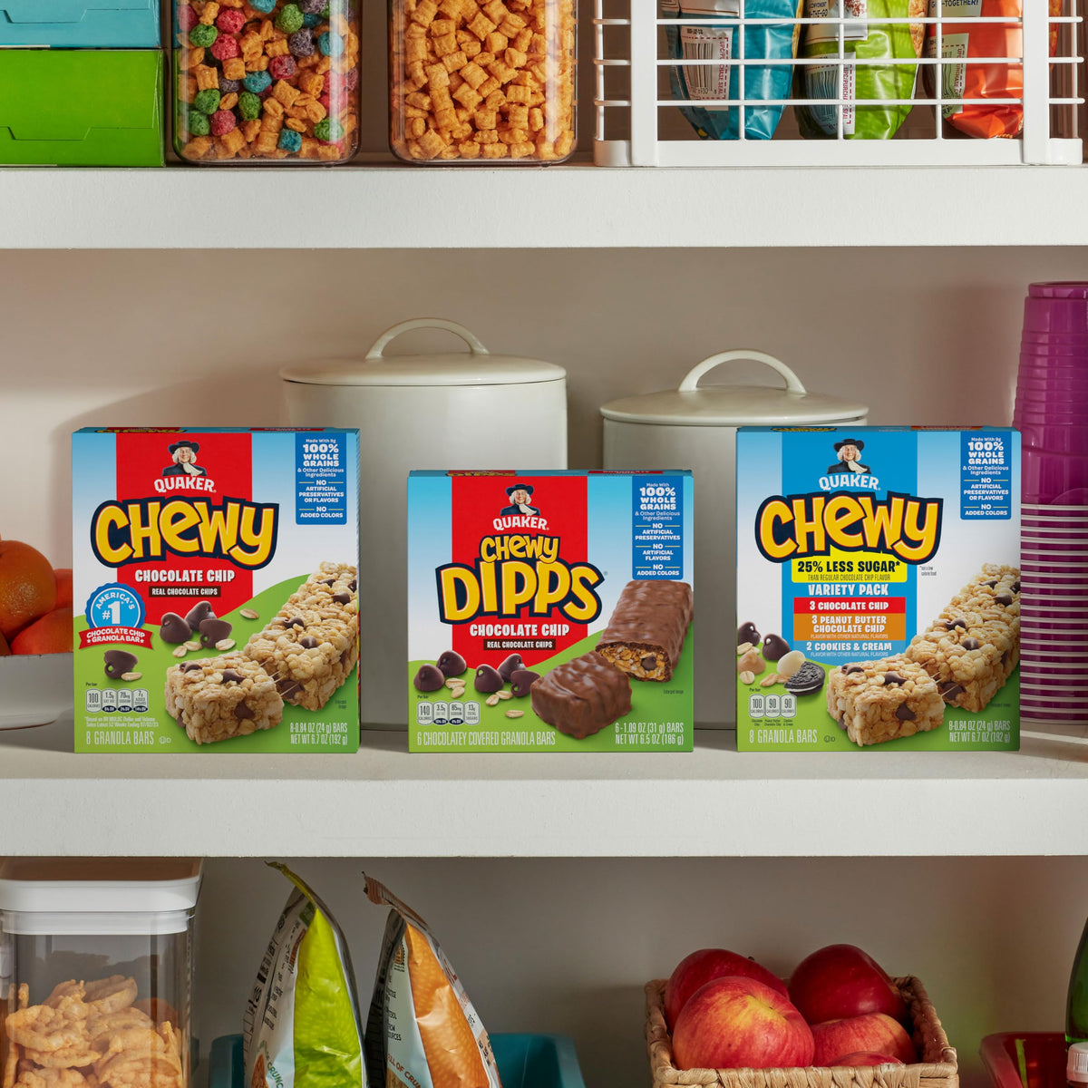 Quaker Chewy Granola Bar chocolate chip real chocolate pieces appeal to kids and adults.