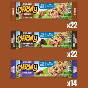Quaker Chewy Granola Bars dark chocolate chunk: satisfying bite after activity.