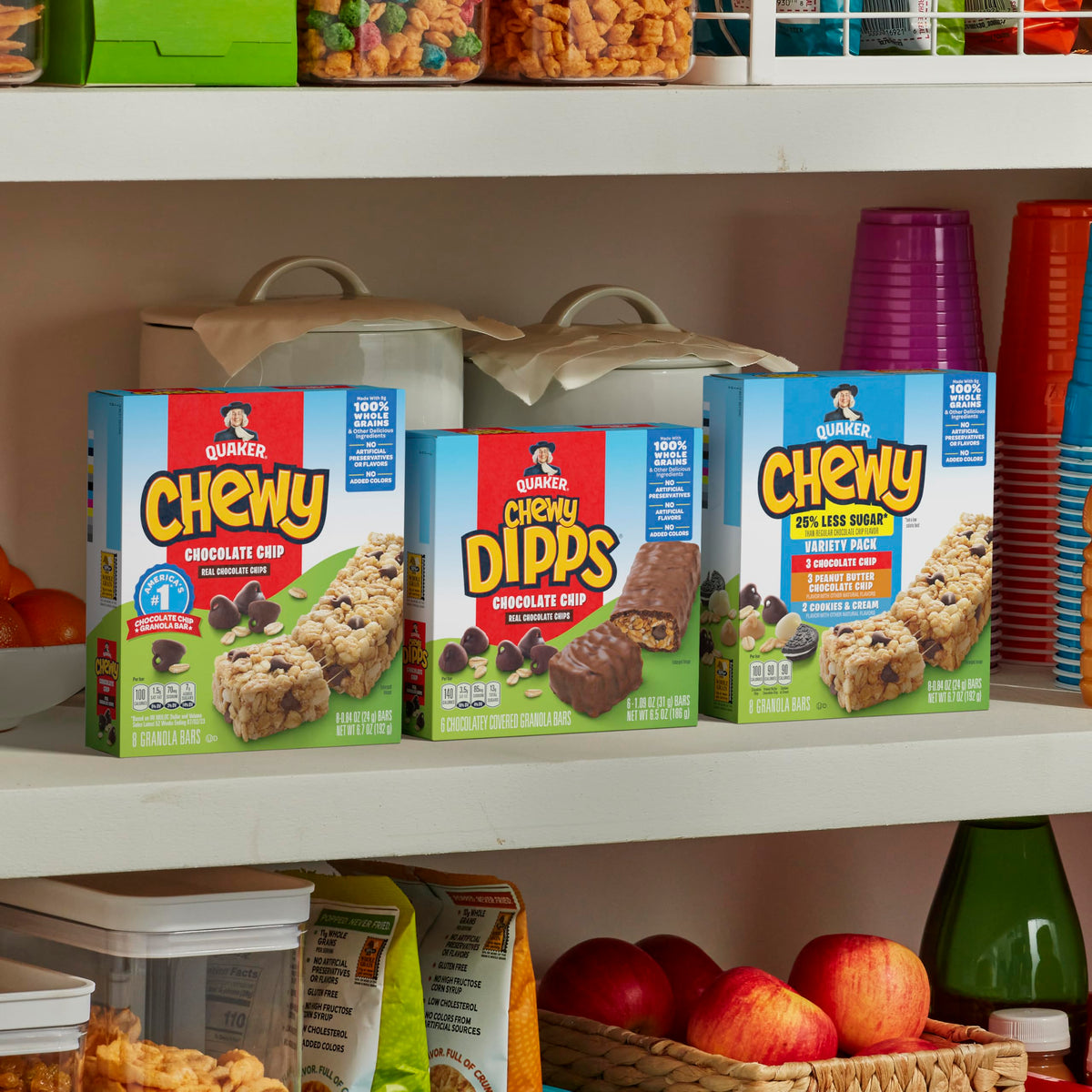 Quaker Chewy Granola Bars individually wrapped: grab-and-go convenience for lunch, gym, or car.